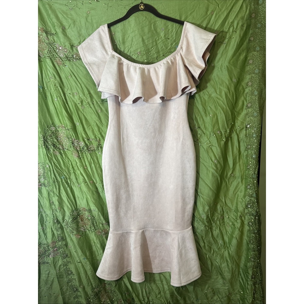 Off The Shoulder Dress Faux Suede Ruffle Light Pink Stretch Size Medium